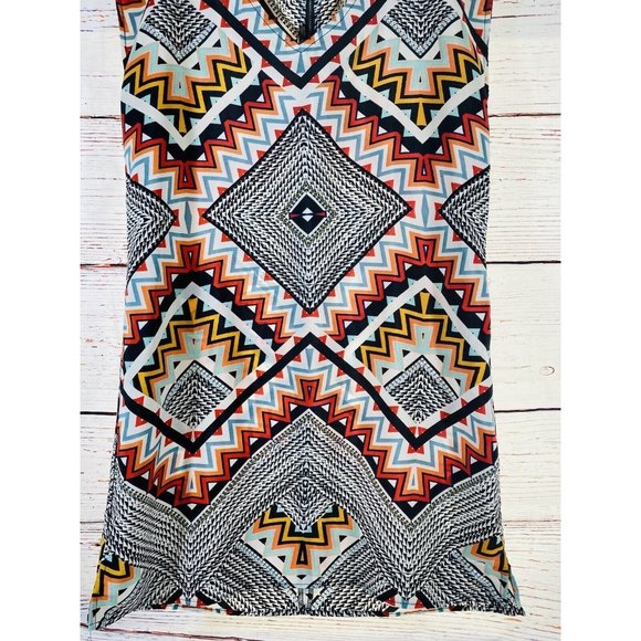 BeBop Dress Womens Large Shift Tunic Aztec Tribal Bold Print Sleeveless Back Zip - Picture 6 of 12